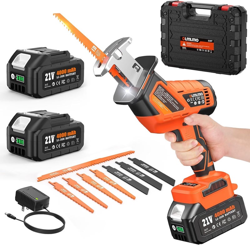 olmlmo Cordless Reciprocating Saw With 8 Blades – 2×4000mAh Batteries, Brushless Motor, Variable Speed 0‑3200 SPM, Tool‑Free Blade Change, Power Reciprocating Saw for PVC Wood, Metal Cutting DIY - Image 1